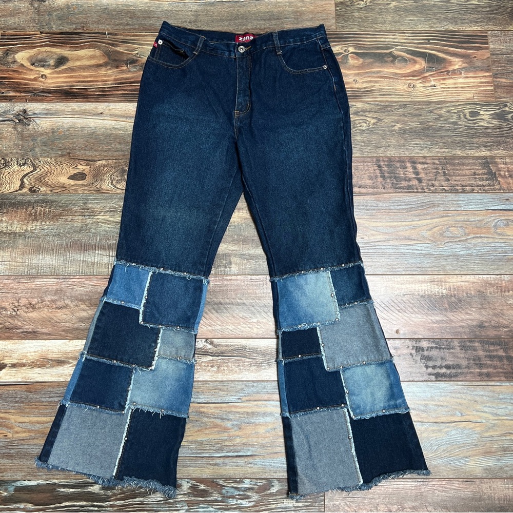 Vintage Zana Di Patchwork Jeans Flare Leg Size 13